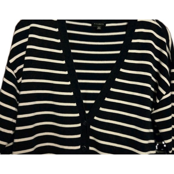 Talbots Sweaters - Talbots Forever Girlfriend Cardigan Navy & Ivory Stripe Womens M Cotton Blend